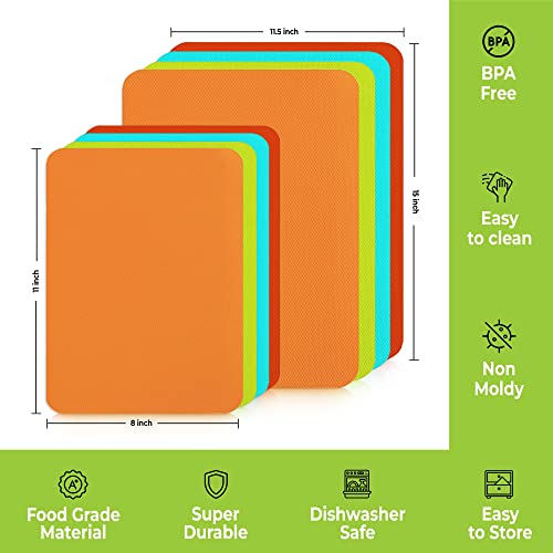 Simply Genius Plastic Cutting Boards For Kitchen - Color Coded Chopping Board Set - Flexible Cutting Mats For Meat & Vegetables - Dishwasher Safe, Non-Slip, Bpa Free (8-Pack Multicolor, Mixed Size) #TOP2