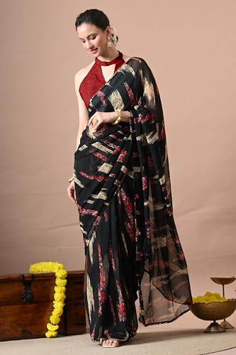 Image of MIRCHI FASHION Women Sari Georgette Chevron Printed | Modern Pattern Farewell and Festive Drape with Matching Blouse Piece
