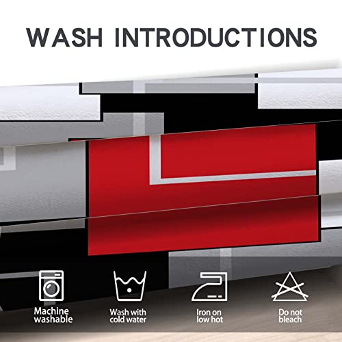 Mcalk Red Kitchen Curtains Tiers And Valances Set 3 Piece For Windows Geometric Modern Art Kitchen Window Curtains Set,Grey And Black Valances For Living Room(36" Tiers Set) #TOP6