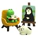 RAQWI Cute Frog Reading on Yellow Sofa Figurine with Cat Painting & Kitten Statue, Mini Resin Animal Set for Office Desk, Bookshelf Decor, Gift for Book & Cat Lovers