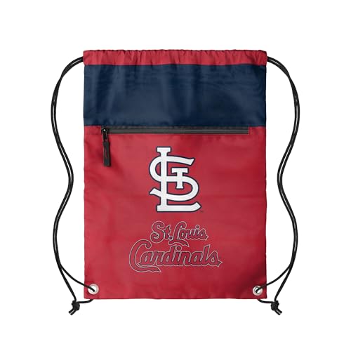 FOCO MLB Officially Licensed Unisex Team Color Baseball Primary Logo Wordmark Drawstring Backpack With Zippered Pocket - St. Louis Cardinals