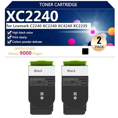 XC2240 Toner Cartridges Compatible for Lexmark C2240 XC2240 XC4240 XC2235 Printer, High Yield 9000 Pages,Black-2 pack