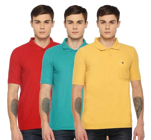 Image of Dollar Men's Pack of 1 Solid Cotton Blend Polo Neck T-Shirt