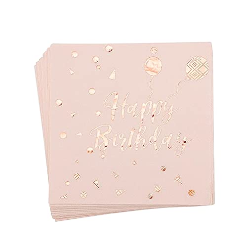 Lot de 40 serviettes Happy Birthday, décoration de table pour fête d'anniversaire, rose doré