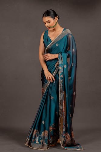 Image of MIRCHI FASHION Saree for Woman Chiffon Foil Work Floral Printed | Ethnic Sari for Function and Farewell with Unstitched Blouse Piece (Available in 15 Colors)