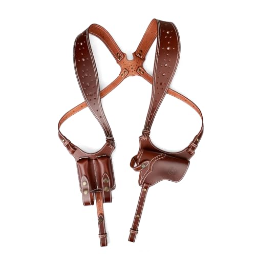 TOURBON Leather Shoulder Holster Adjustable Pistol Gun Holster with Double Magazine Pouch for Right