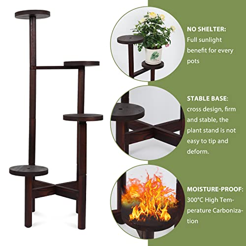 Sutine Solid Pine Wood Plant Stand, 4 Tier Corner Plant Stands For Indoor Outdoor Plants Multiple Flower Pot Holder, Modern Tall Plant Shelf Rack For Balcony Garden Patio Living Room Bedroom Office #TOP1