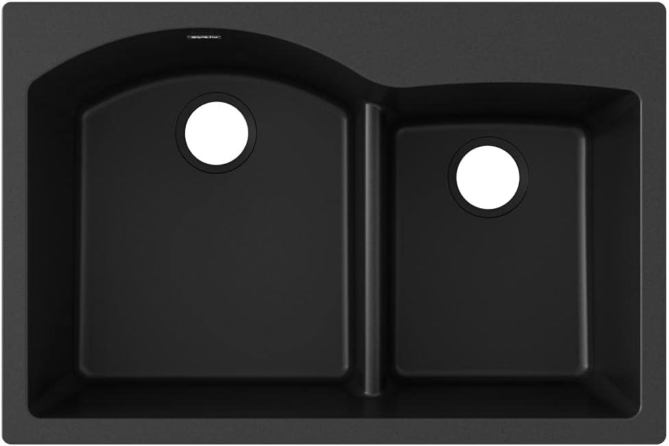 Black Quartz Double Basin Drop-In Kitchen Sink