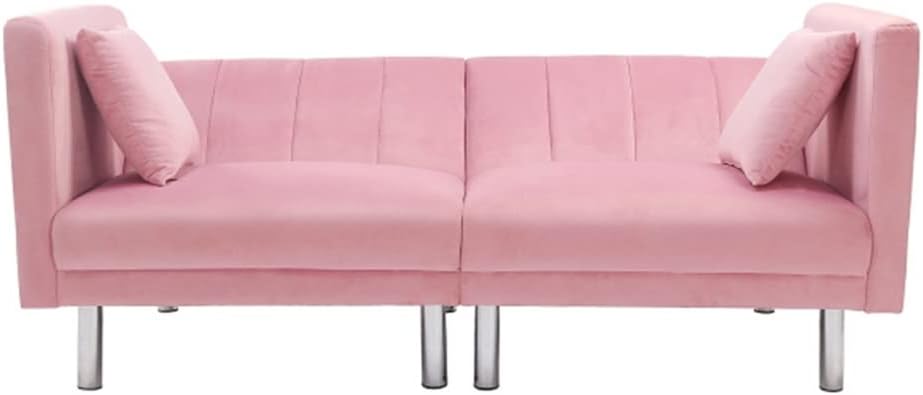 Velvet Sofa Bed Living Room Couch W/Metal Legs Holders Sleeper Daybed, for Small Spaces