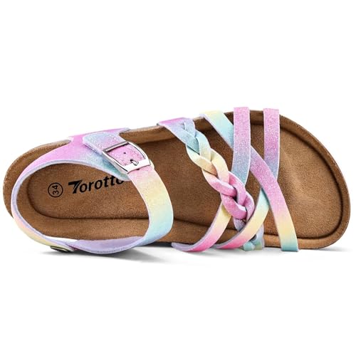 Image of Torotto Girls Sandals with Cork Footbed Adjustable Buckle Casual Slides Sandals Open Toes Flat for Kids Toddler