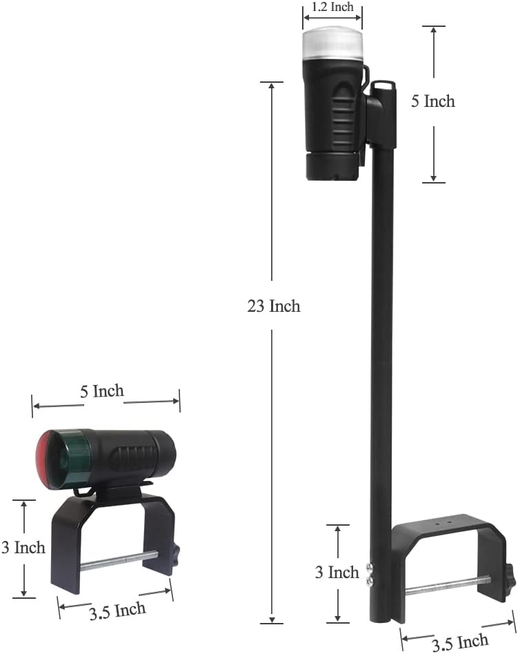 Portable Battery Power Boat Navigation Light - Bow and Stern for Pontoon and Small Boat (Black)
