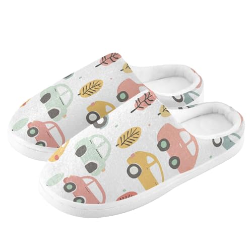 JUNZAN Colorful Cartoon Cars Women Home Cotton Slippers Closed Toe Memory Foam Bedroom Slippers for Travel Funny Presents 6-74