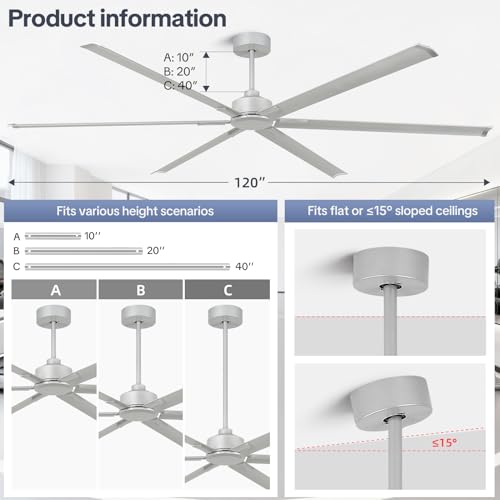 120 Inch HVLS Industrial Ceiling Fan No Lights, Extra Large Commercial Ceiling Fan with Aluminum Blades, Reversible DC Motor, Remote Control, Big Assed Heavy Duty for Shop Warehouse Gym Garage by Fanyamei - Image 7