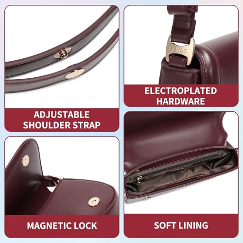 Keyli Shoulder Bag for Women mini Crossbody Purses Retro Classic Handbag Waterproof Vegan Leather Clutch Tote Hobo Purse Designer Bags with Adjustable Strap Red - Image 6