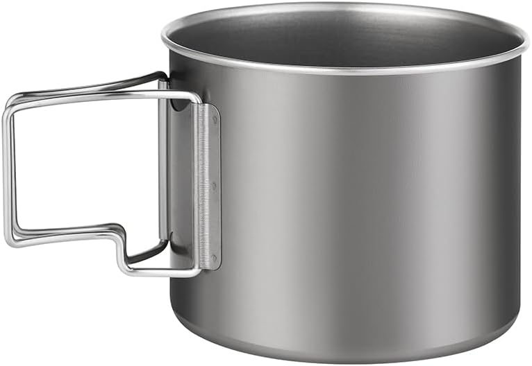 Titanium Camping Cup with Lid, 29 oz, Outdoor Cooking Mug with Foldable Handle, 3.66 inch Diameter