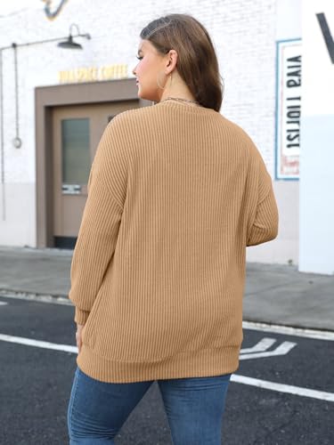 Celkuser Women's Plus Size V-Neck Cardigan Sweater Lightweight Button-Down Open Front Oversized Knit with Pockets2