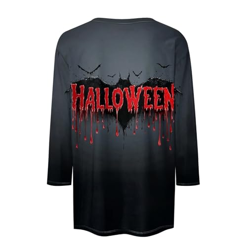 Cute Funny Halloween Shirts for Women Plus Size 3/4 Length Long Sleeve Womens Tops Witch Gothic Renaissance Shirt
