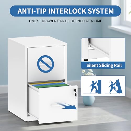 Image of 2 Drawer File Cabinet with Lock,Metal File Cabinet for Home Office