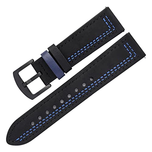 [X] ̒jrvXgbv20mm 22mmgU[XgohtBbg For Huawei Watch 3(Black-Blue thread,20mm)