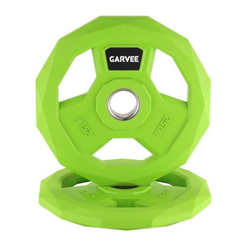 Par de discos de peso de hierro fundido con revestimiento de goma de 5 cm, placas de barra con asas de agarre para entrenamiento de fuerza en el gimnasio en casa, 2.5/5/10/25/35/45 libras (verde)