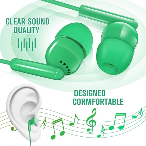 Image of Kanayu 100 Pack Earbuds Bulk for Classroom School 3.5mm Wired,Green