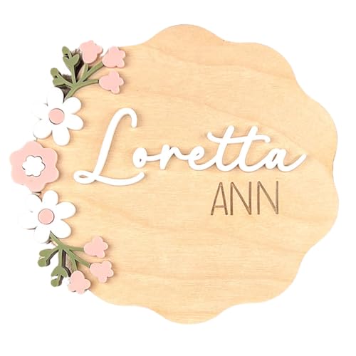 Floral Baby Name Sign 5.5x5 Inches