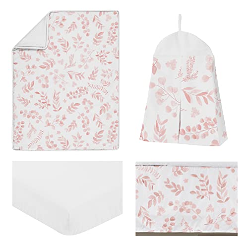 Image of Sweet Jojo Designs Blush Pink and White Floral Leaf Baby Girl Nursery Crib Bedding Set Boho Chic Bohemian Watercolor Botanical Flower Woodland Tropical Garden Leaves Pastel Light Pink Nature Bloom 4pc