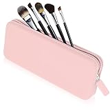 Sakolla Travel Makeup Brush Holder, Silicone Makeup Brush Bag with Zipper Closure, Makeup Brushes Organizer Case Washable Makeup Pouch Holder Case for Daily, Work, Essentials（Pink）