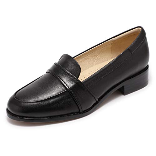 Image of Mona flying Women's Leather Dress Penny Loafers Slip On Flats Office Shoes