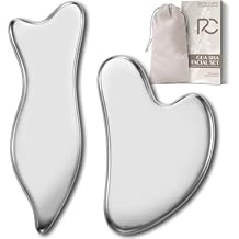 Rena Chris Stainless Steel Gua Sha Set, Guasha Tool for Face and Body Massage, Gua Sha and Acupuncture Massage Tools for Jawline Sculpting, Eye Puffiness & Muscle Relief 2 Pack