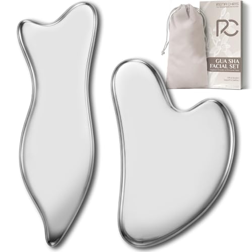 Image of Rena Chris 2PCS Gua Sha Facial Tools, Stainless Steel Guasha Tool- Silver