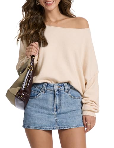 FAlABLE Women's Sweater Off Shoulder & Boat Neck Oversized Long