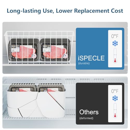 iSPECLE Upright Freezer Organizer Bins - 6 Pack Medium Stand up Freezer Baskets for 14 to 15.5 cu.ft Freezer, Easily Sort and Get Food, Air Circulation Stop Food Sliding out from Freezer, White