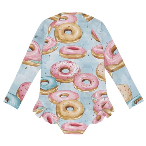 Girls One Piece Swimsuits Long Sleeve Swimsuit Zipper Bathing Suits Doughnut Sweet Blue2