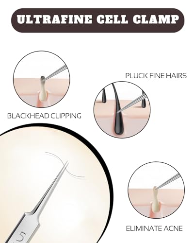 HUVZOR Pinzas de Puntos Negros de Precisión, pinzas profesionales de acero inoxidable, extractor de puntos negros, pinzas de maquillaje de precisión para mujeres y niñas - imagen 5