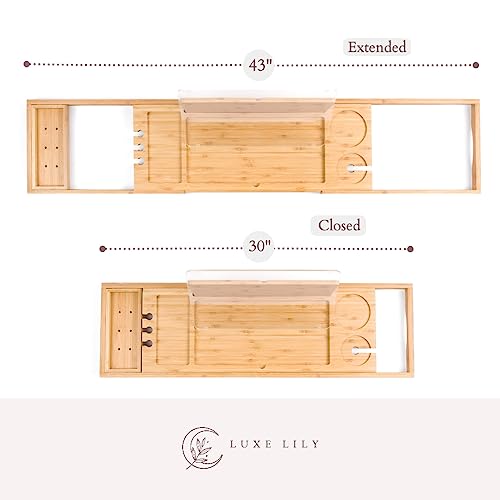 Luxe Lily Holds Your Book Open – Extendable Wooden Bathtub Tray Keeps Your Book Open While Protecting From Drips And Splashes thumb #4