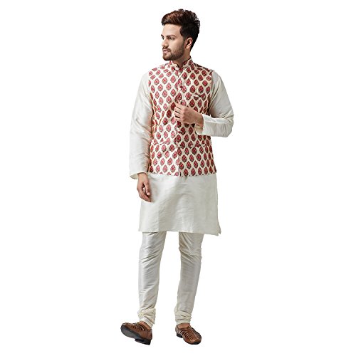 Sojanya (Since 1958 Men'S Silk Blue Kurta Pyjama & Printed Nehru Jacket Set2