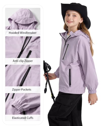 Image of Rolanko Girls Rain Jacket Lightweight Waterproof Hooded Kids Raincoat 6-16