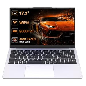 Molegar 2026 Laptop 17 Zoll Mit Deutscher Tastaturfolie|Lange Akkulaufzeit | AMD Ryzen 3 | 8GB DDR4 512GB SSD | Beleuchtete Tastatur Fingerabdruck | WiFi 6 BT5.2 Type-C | Tragbar für Büro & Studium