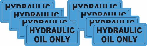 Hydraulic Oil Only Warning Labels, Blue Safety Decals, 3 x 1.25 Inches, 8-Pack