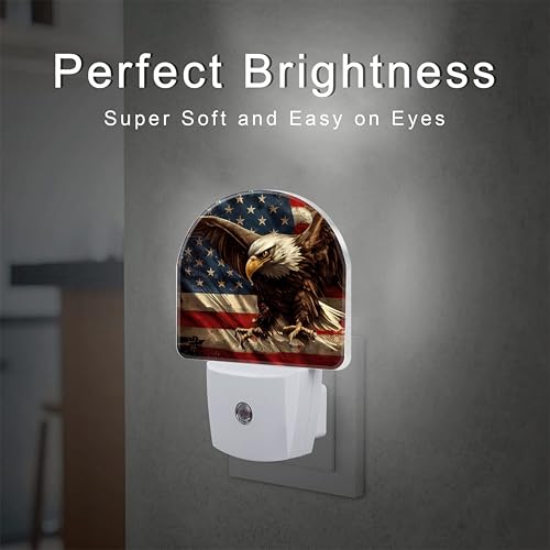 Image of American Flag with Eagle Night Light Plug into Wall,Retro The USA Flag Patriotic Dusk to Dawn Night Light Plug in,0.5w Energy Saving Sleep Friendly NightLight for Kids Boys Girls Home Decor