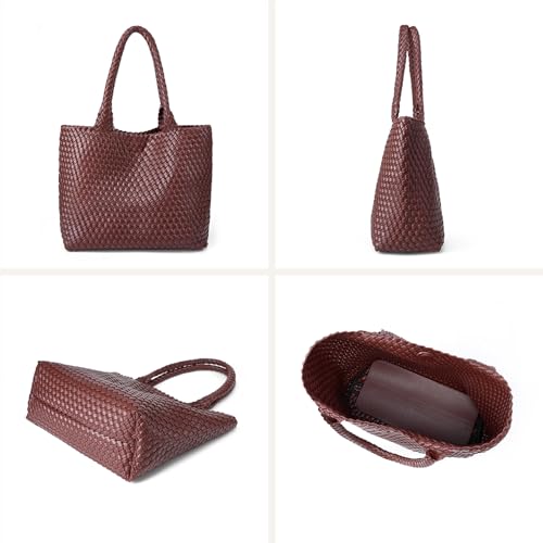 Image of MELOLILA Woven Leather Handbag - Large Tote Bag for Women - Fashion Vegan Leather Tote