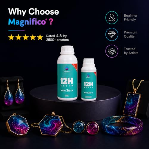 Image of Magnifico 12H Resin | Clear UV-Resistant Epoxy Resin Art Kit (2:1), Crystal Clear, High Gloss, Protective Coating for Wood, Artwork, Furniture, Durable Finish