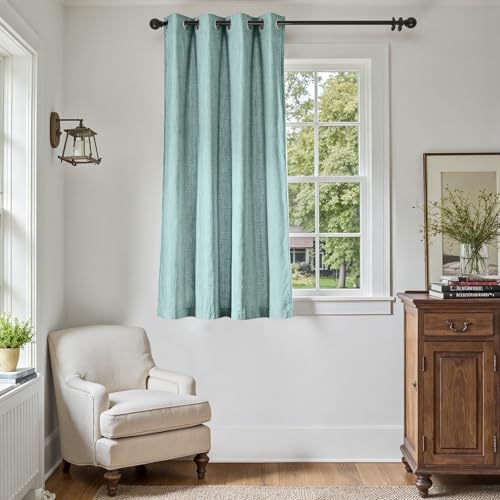 jinchan Room Darkening Linen Textured Curtain 45 Inch Length for Living Room Room Darkening Thermal Insulated Grommet Top Window Drape for Bedroom 52" W x 45" L Blue 1 Panel