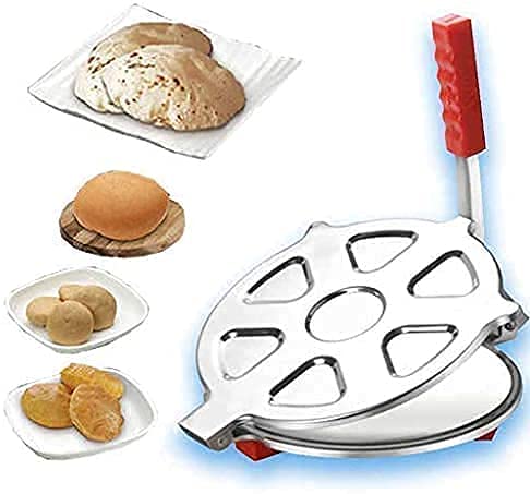 Image of Stainless Steel Puri Maker Press Machine with Handle, Manual Stainless Steel Roti Press, Papad /Khakhra /Chapati Maker (Pack of 1 | Multicolor)