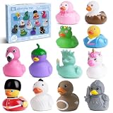 12 Canards en Caoutchouc Jouets de Bain pour Tout Petits, sans Trou Anti Moisissure, Jouets Flottants pour Piscine Bébé, Jouets Sensoriels Éducatifs 18+ Mois Garçons Filles