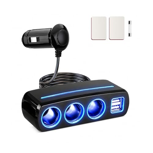 Linkstyle 120W Cigarette Lighter Adapter: 3-Socket Cigarette Lighter Splitter & Dual USB-A Car Charger with LED Indicator for 12V/24V Car Devices