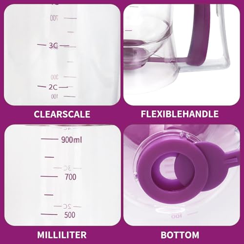 YOUOIVIA Pancake Batter Dispenser - 4-Cup Cupcake Batter Separator with Squeeze Handle - Kitchen Must Have Baking Tool for Pancakes, Cupcake, Waffle, Muffin Mix - Pancake Maker with Measuring Label - Thumbnail 7