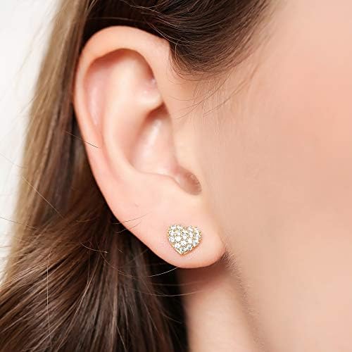 Heart Stud Earrings 925 Sterling Silver Cubic Zirconia Love Heart Ear Studs Birthday Gift for Women Girls