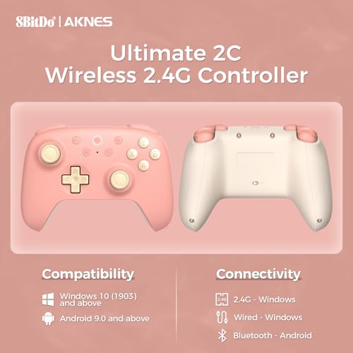 Image of AKNES 8Bitdo Ultimate 2C Wireless 2.4G Controller for Windows PC and Android, Gamepad with Hall Effect Joysticks and Hall Triggers, 1000Hz Polling Rate, Remappable L4 /R4 Bumpers - Peach | Gamepad with Hall Effect Joysticks and Hall Triggers, 1000Hz Polling Rate, Remappable L4 /R4 Bumpers - Peach